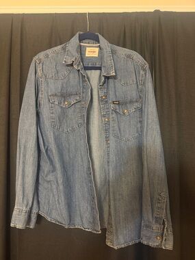 Wrangler Light Blue Denim Button-Down Western Shirt